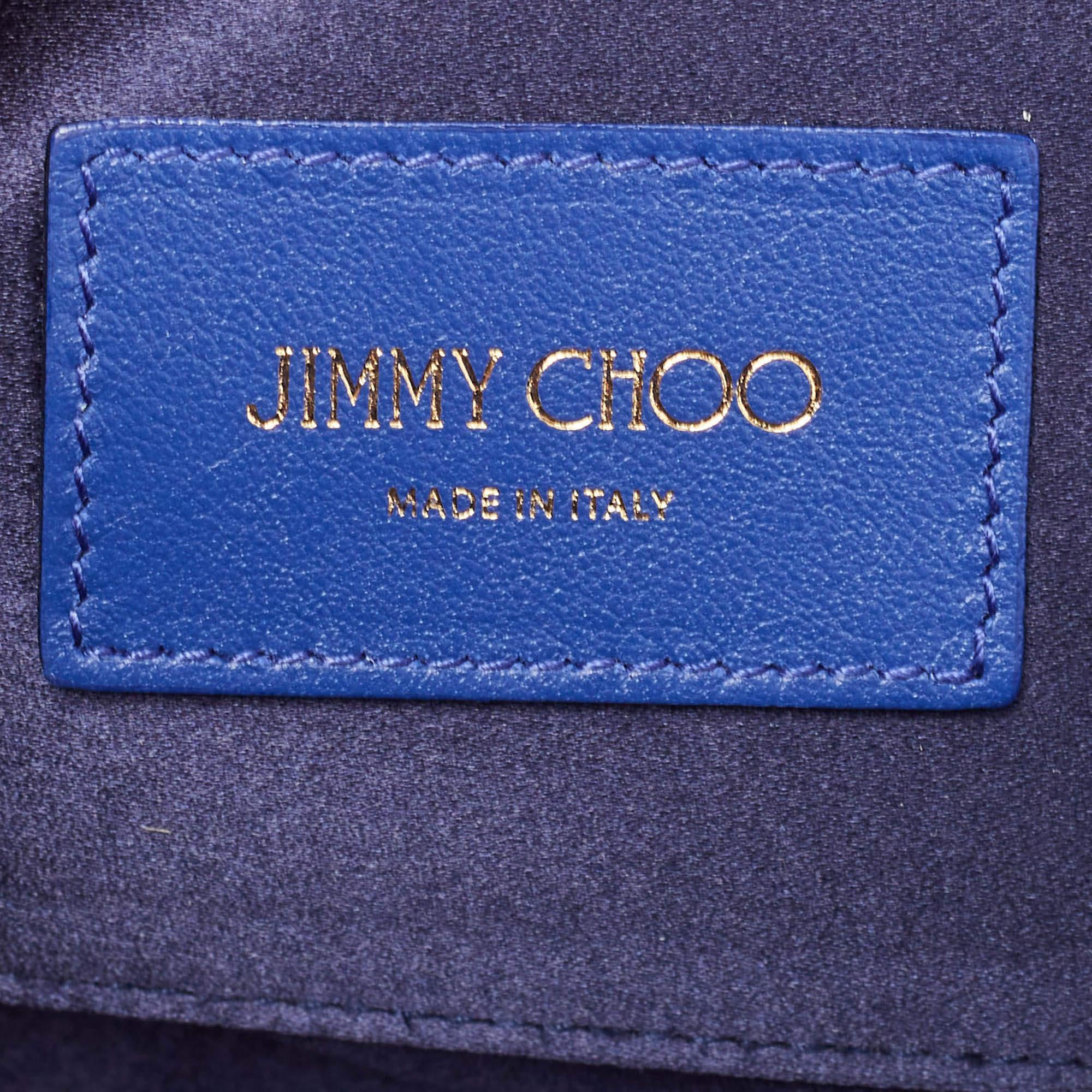 Jimmy Choo Blue Alcantara Fringe Bracelet Venus Chain Clutch For Sale 4