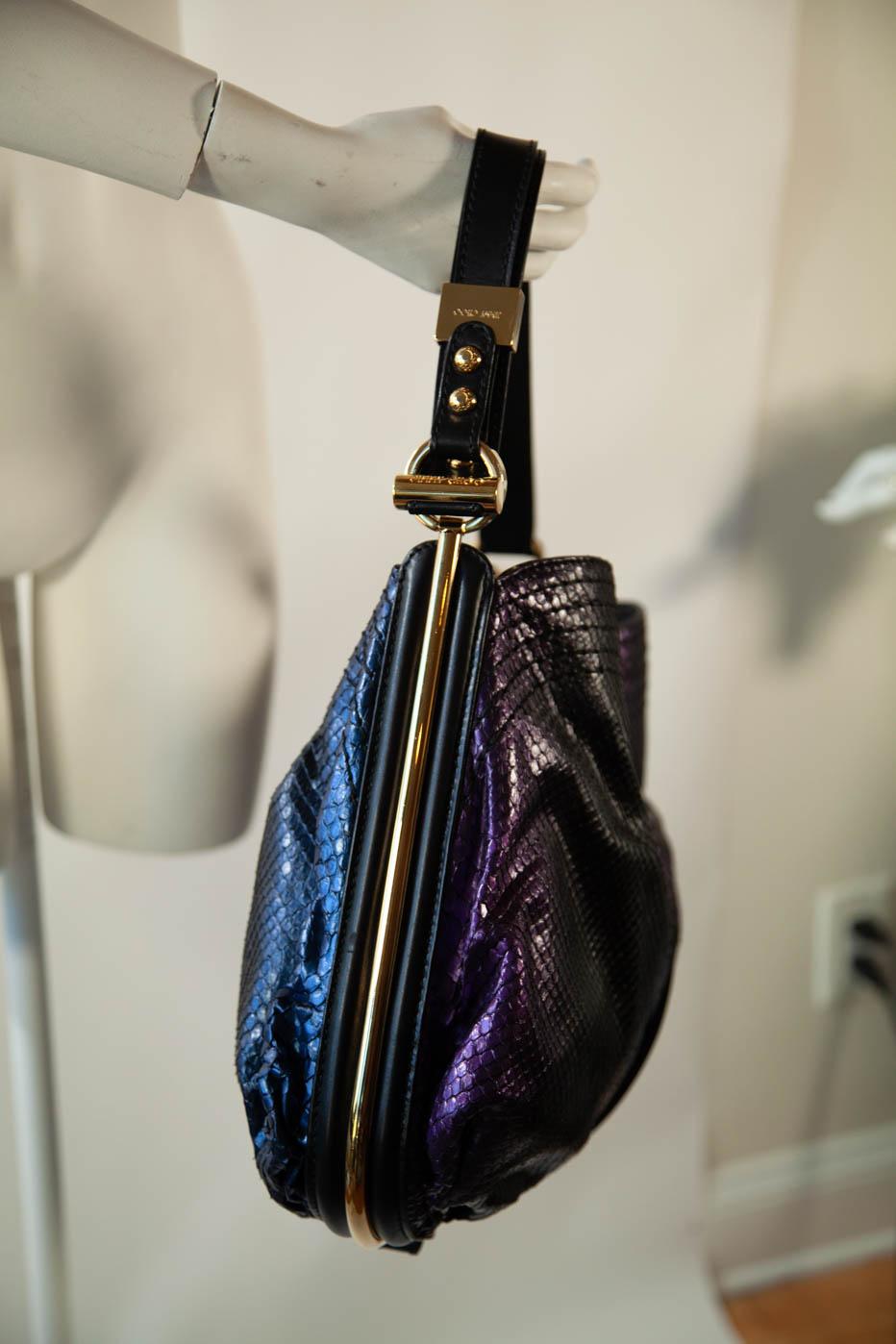 Black Jimmy Choo blue and purple metallic tote bag  For Sale