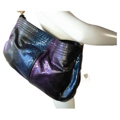 Used Jimmy Choo blue and purple metallic tote bag 