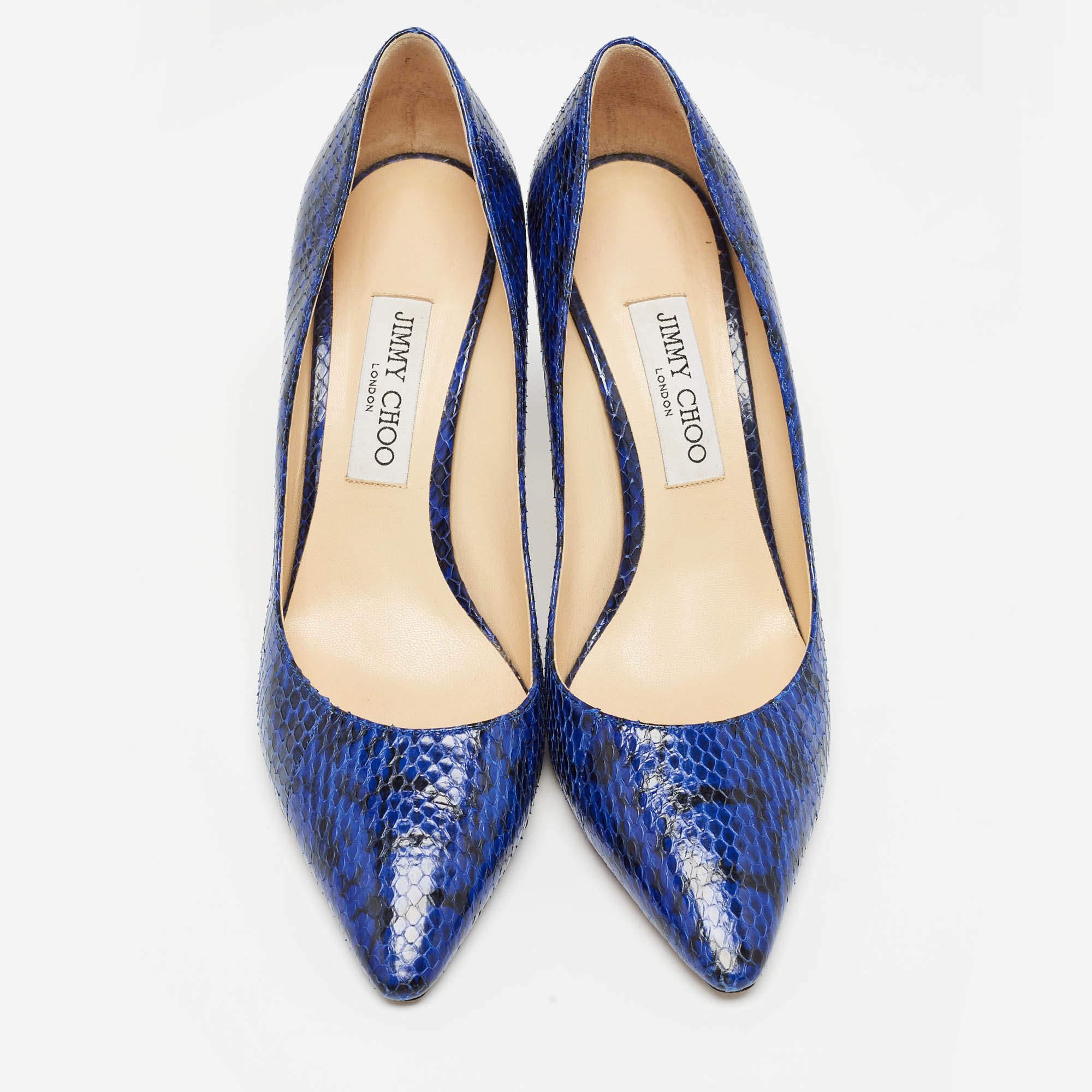 Purple Jimmy Choo Blue/Black Watersnake Leather Romy Pumps Size 40