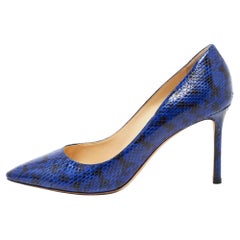 Jimmy Choo Blue/Black Watersnake Leather Romy Pumps Size 40