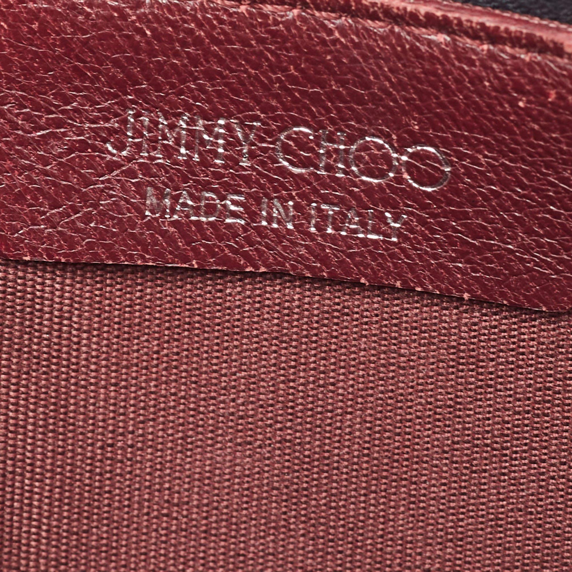 Jimmy Choo pochette mince en cuir et daim bleu/brungundy avec fermeture éclair en vente 6