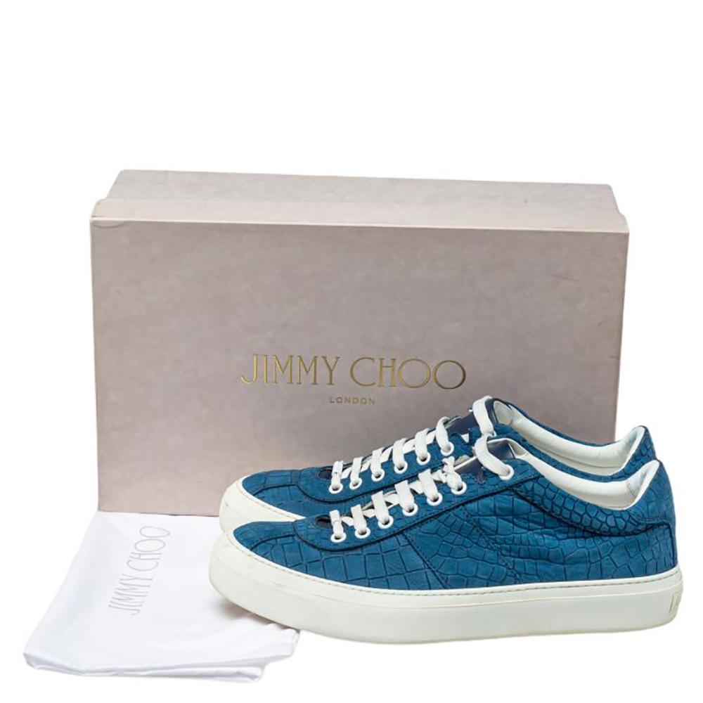 Men's Jimmy Choo Blue Croc Embossed Leather Low Top Sneakers Size 42