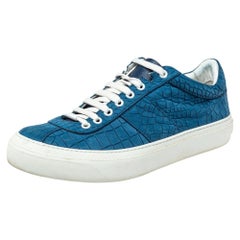 Jimmy Choo Blue Croc Embossed Leather Low Top Sneakers Size 42
