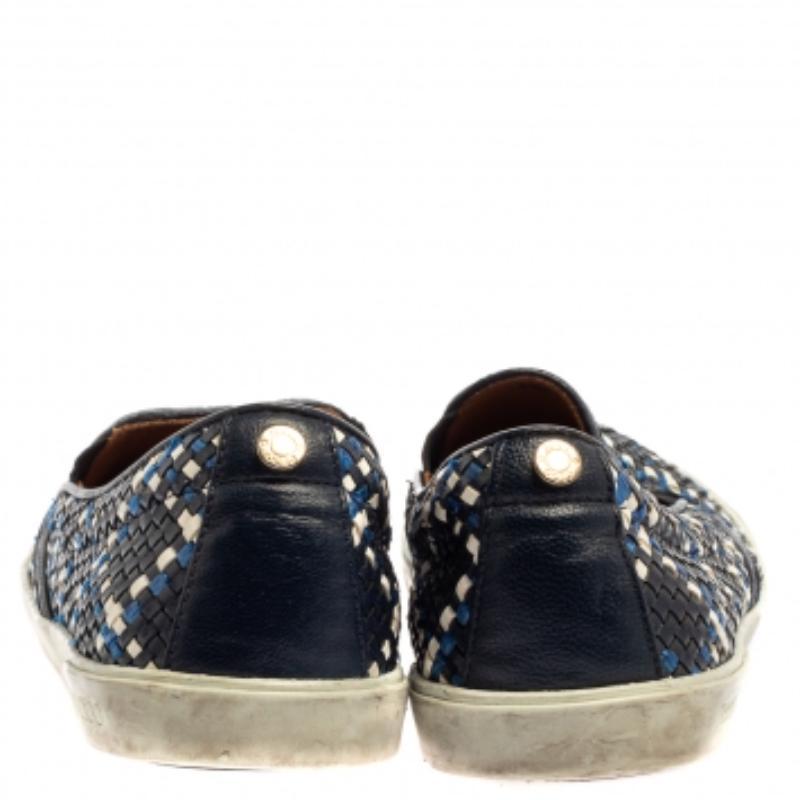 Women's Jimmy Choo Blue Demi Woven Leather Slip-on Sneakers Size 39.5 For Sale