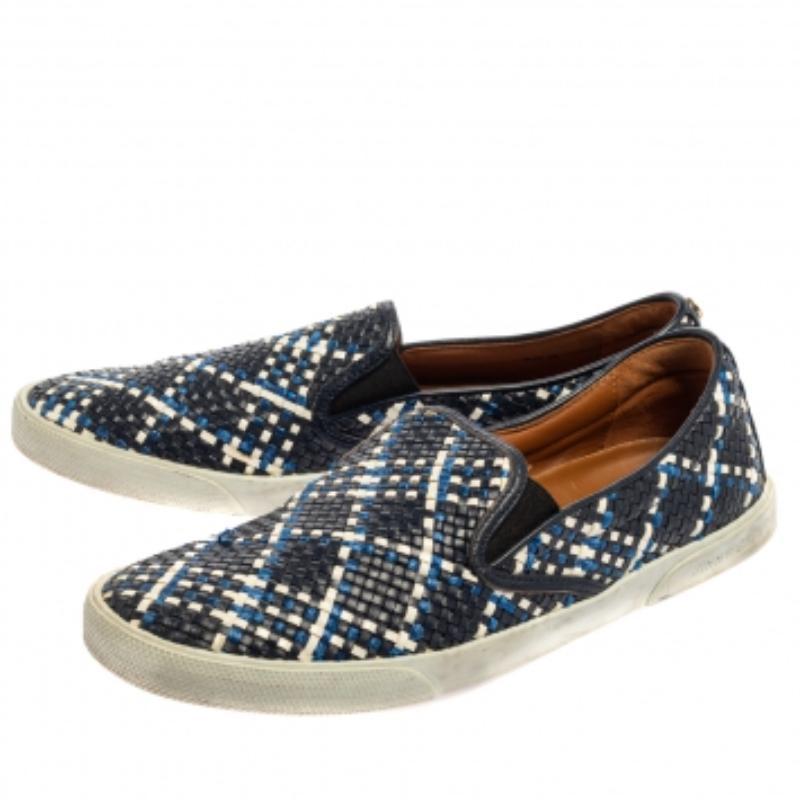Jimmy Choo Blue Demi Woven Leather Slip-on Sneakers Size 39.5 For Sale 1