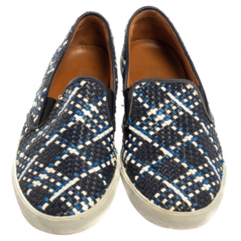 Jimmy Choo Blue Demi Woven Leather Slip-on Sneakers Size 39.5 For Sale 2