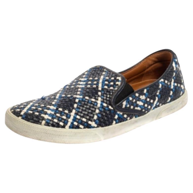 Jimmy Choo Blue Demi Woven Leather Slip-on Sneakers Size 39.5 For Sale