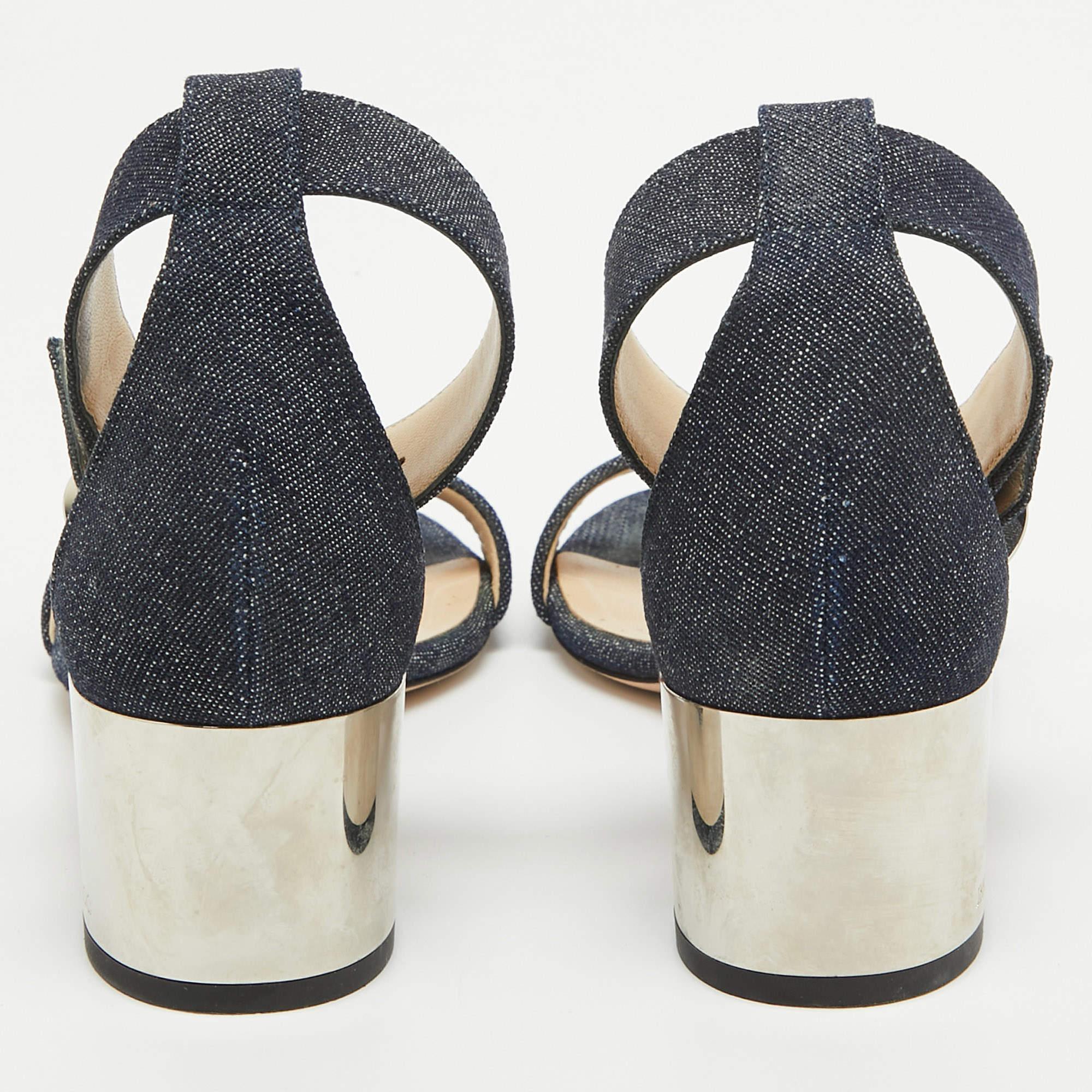 Jimmy Choo Blue Denim Jamie Ankle Strap Sandals Size 37.5 For Sale 1