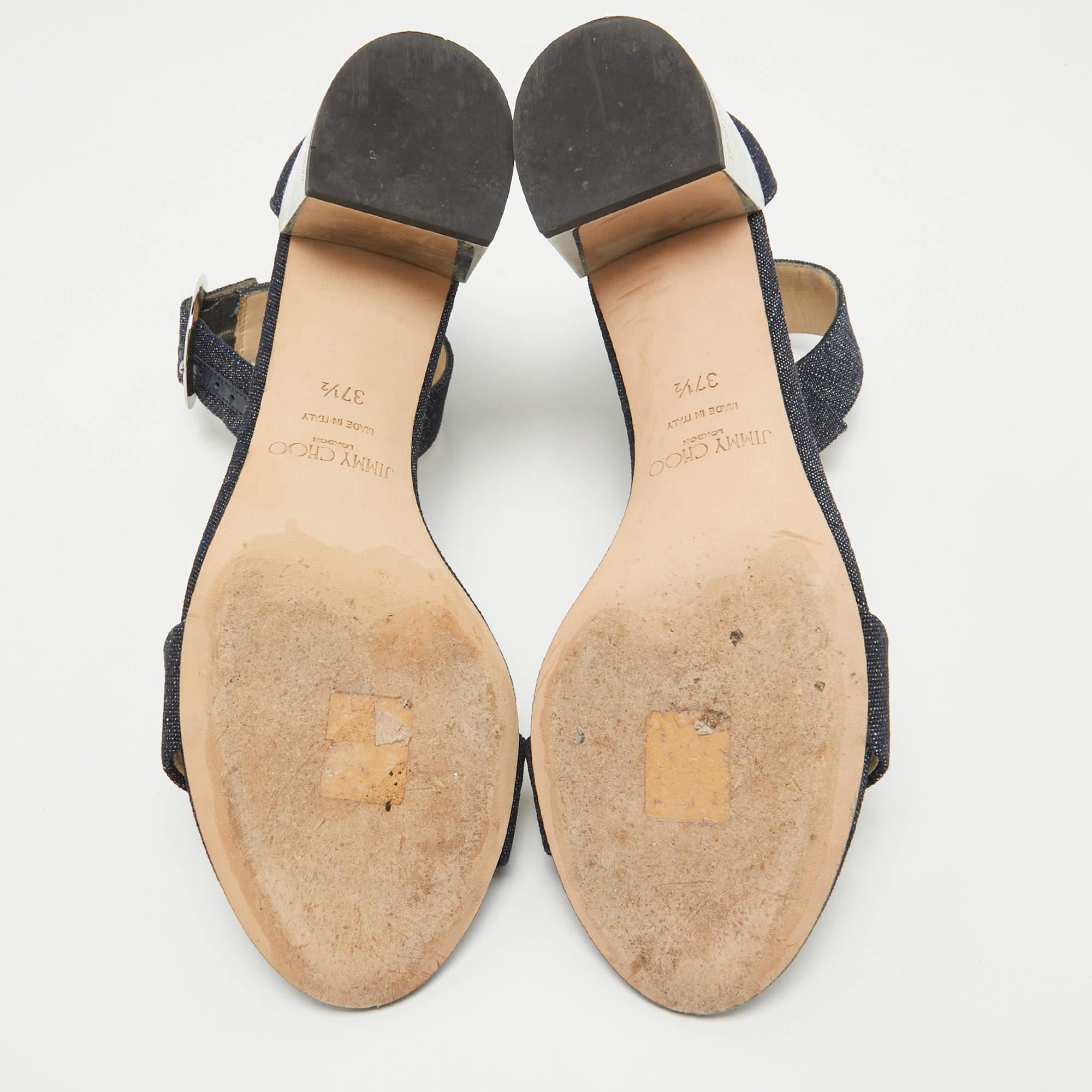 Jimmy Choo Blue Denim Jamie Ankle Strap Sandals Size 37.5 For Sale 4