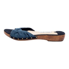 Jimmy Choo Blue Denim Knot Slide Sandals Size 41