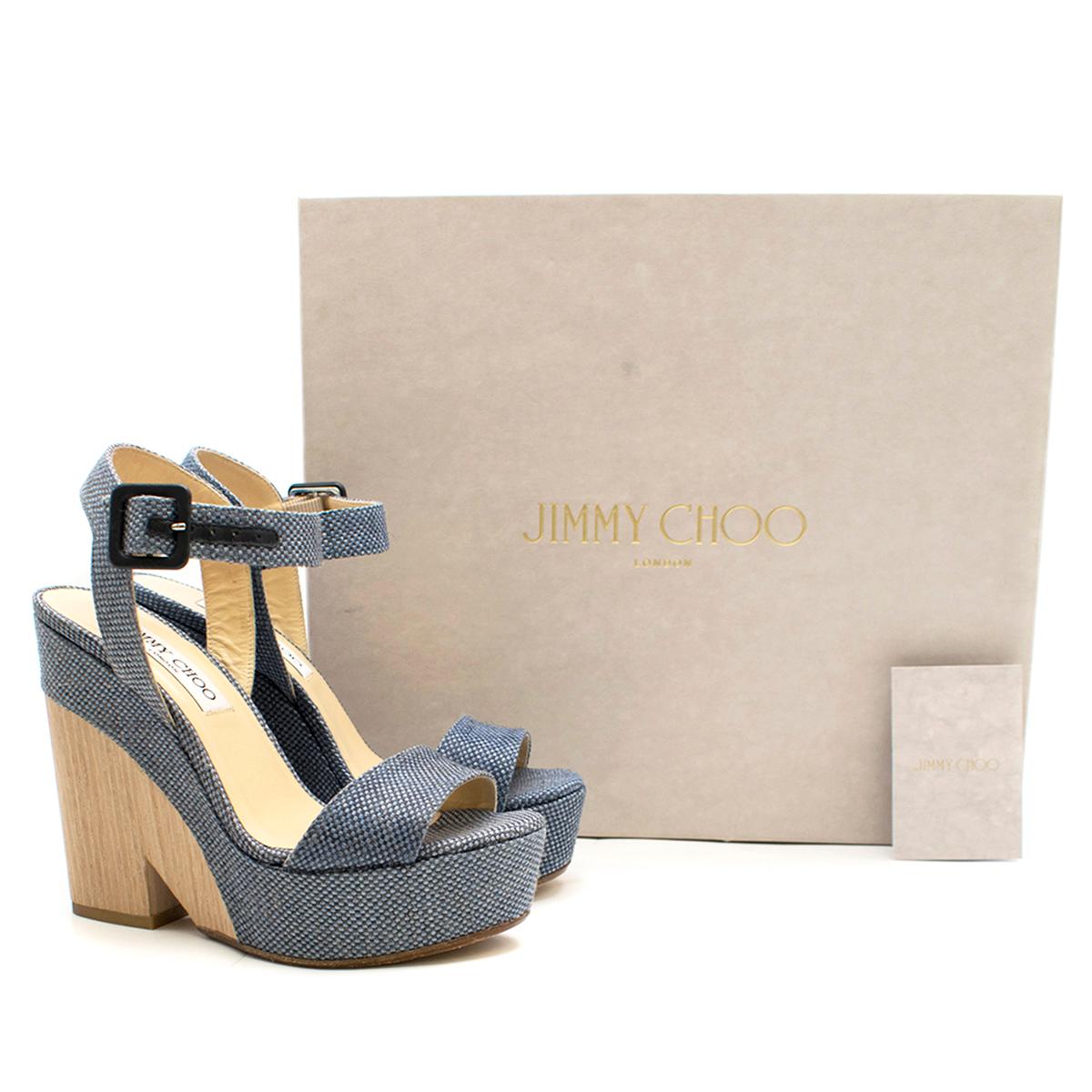 Jimmy Choo Blue Fine Raffia Nico 125 Wedge Sandals Size 35 For Sale 5