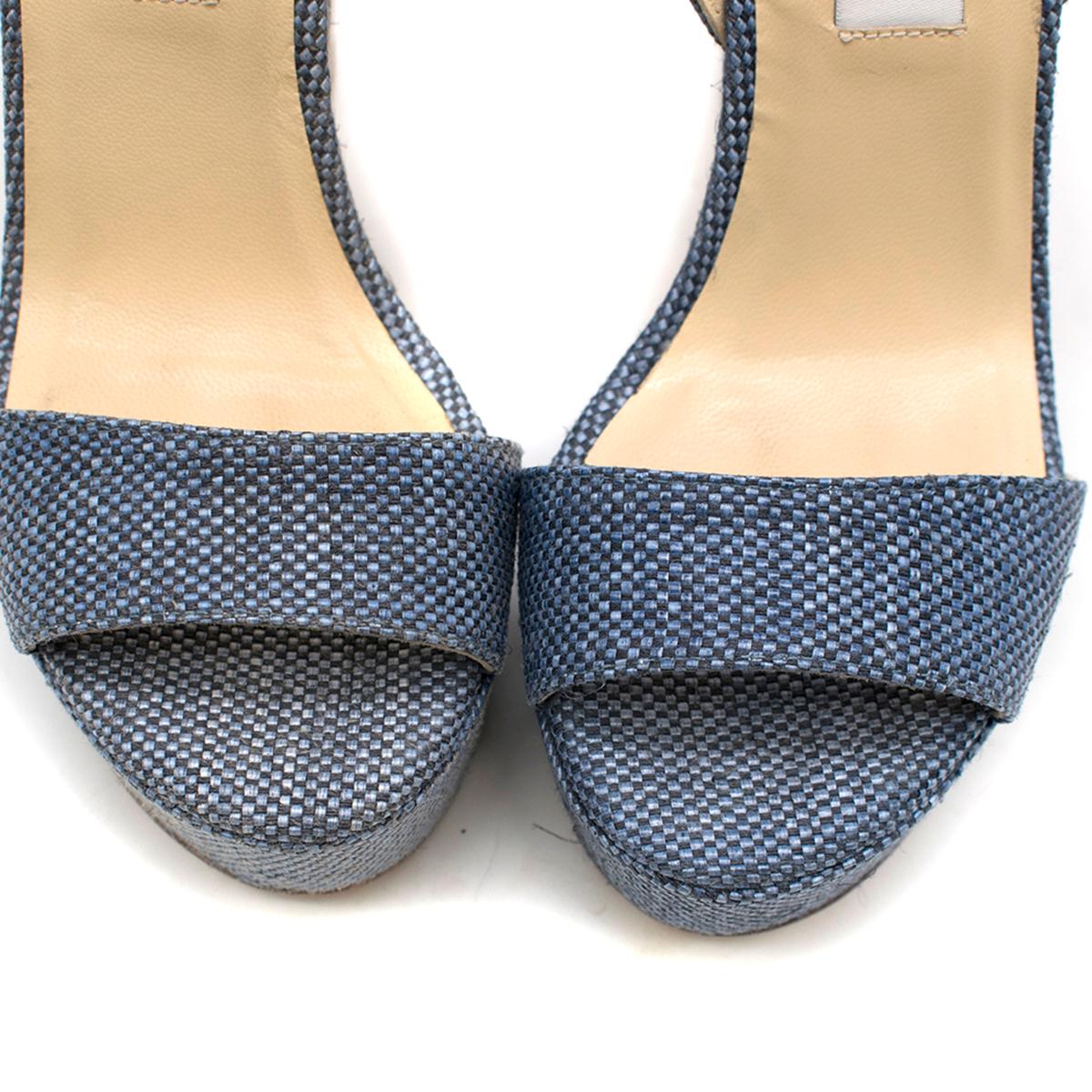 Women's Jimmy Choo Blue Fine Raffia Nico 125 Wedge Sandals Size 35 For Sale