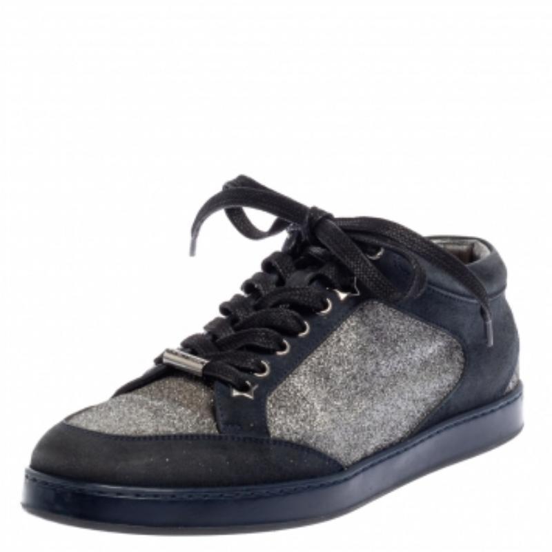 Who says sneakers cannot have a touch of glamour? These Jimmy Choo Miami sneakers are brilliantly crafted from suede and detailed with lace-ups and glitter. They are set on comfortable rubber soles and make a great pair to dresses and skirts alike.