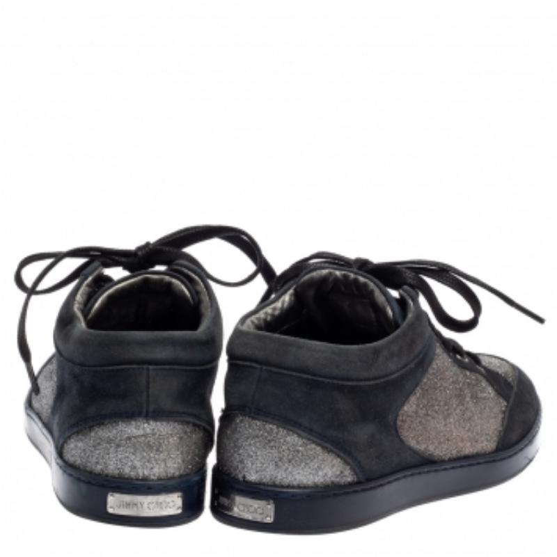 Jimmy Choo Blue Glitter And Suede Miami Low Top Sneakers Size 38 For Sale 1