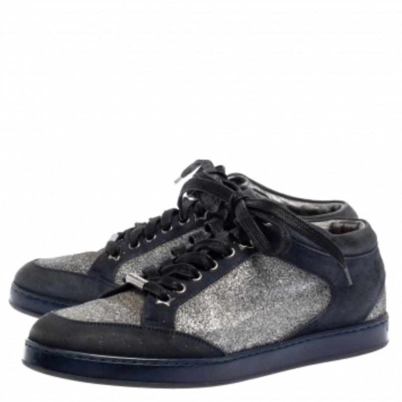 Jimmy Choo Blue Glitter And Suede Miami Low Top Sneakers Size 38 For Sale 2