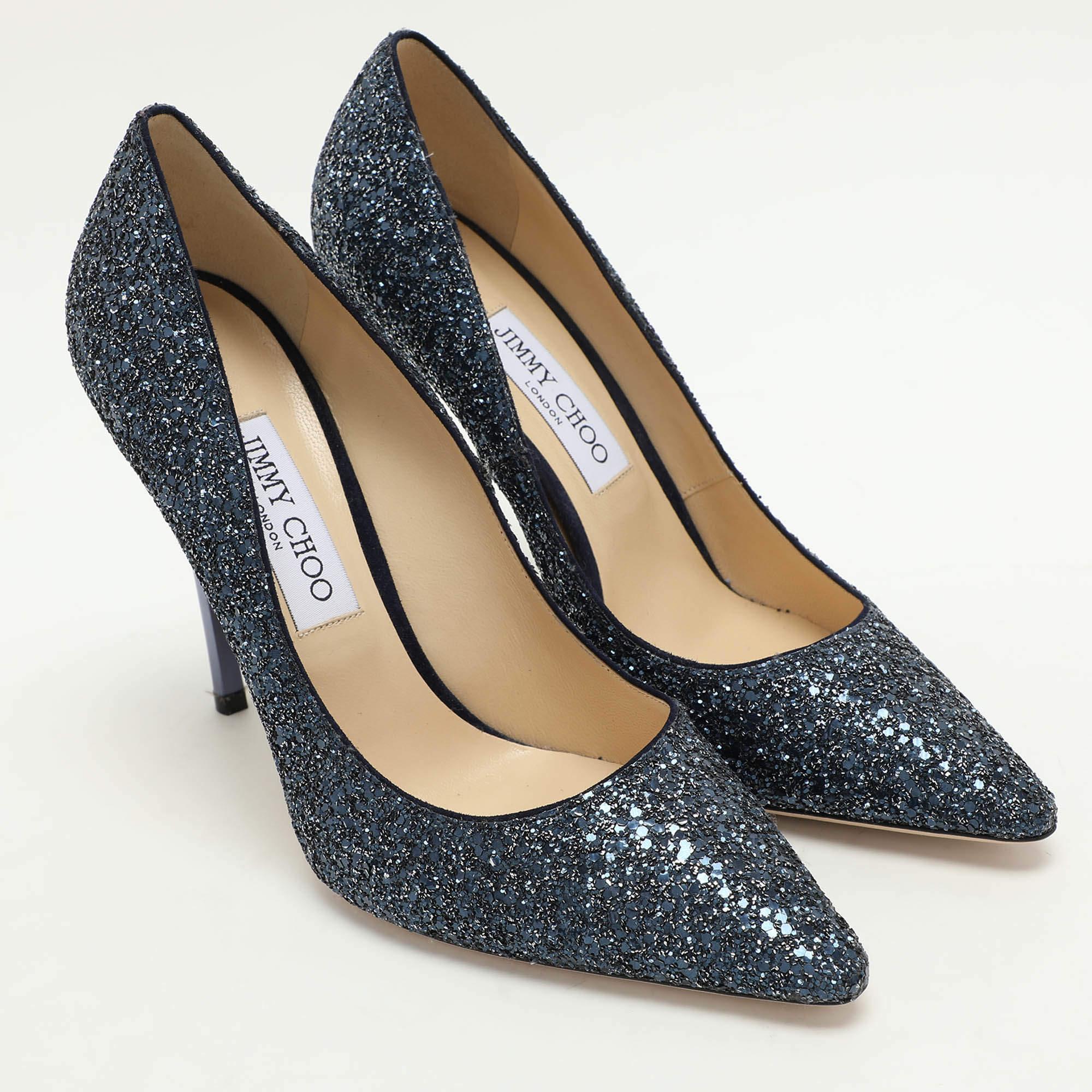 Jimmy Choo Pumps Romi Blu Glitter Taglia 39.5 In condizioni Nuovo in vendita a Dubai, Al Qouz 2