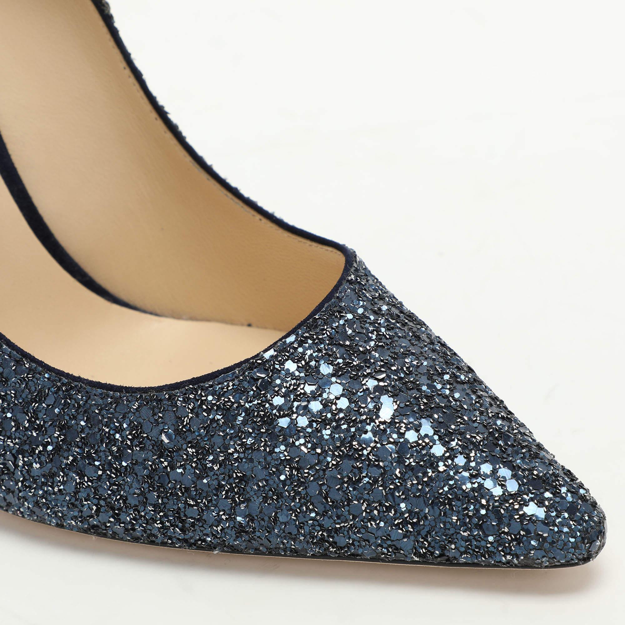 Jimmy Choo Pumps Romi Blu Glitter Taglia 39.5 in vendita 2