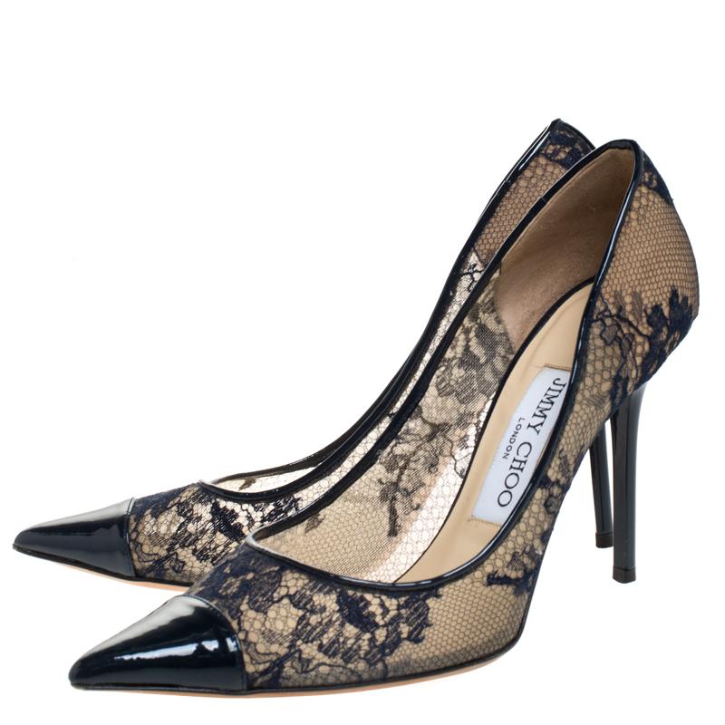 Jimmy Choo Blau Spitze und Lackleder Amika Kappe Zehe spitzen Pumps Größe 36 1