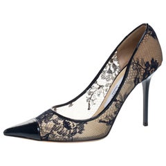 Jimmy Choo Blau Spitze und Lackleder Amika Kappe Zehe spitzen Pumps Größe 36