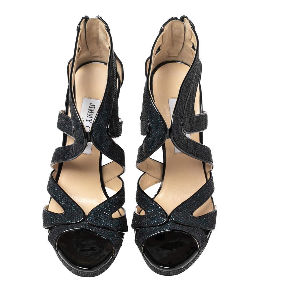 Nero Jimmy Choo Sandali Leila in Lamé Blu e Glitter Misura 36.5