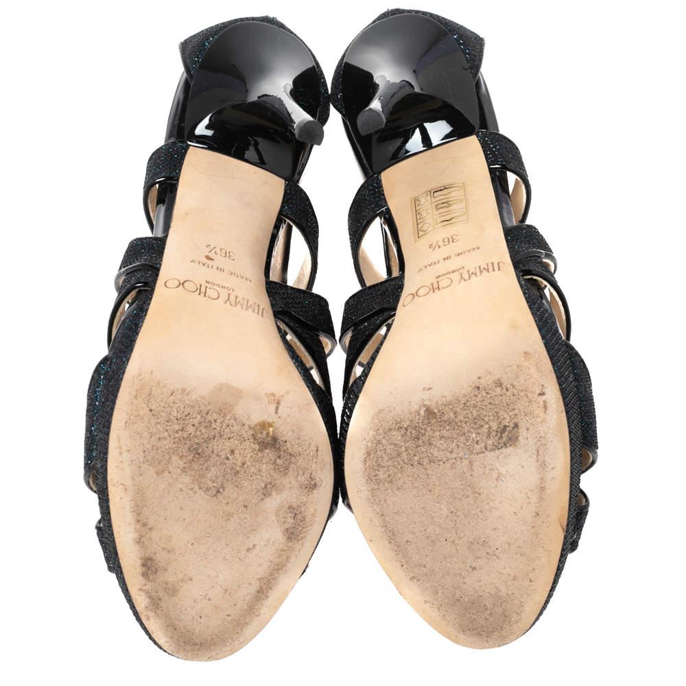 Jimmy Choo Sandali Leila in Lamé Blu e Glitter Misura 36.5 1