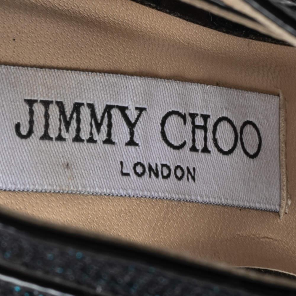 Jimmy Choo Sandali Leila in Lamé Blu e Glitter Misura 36.5 2