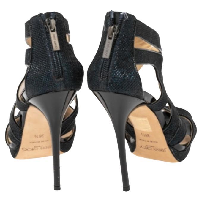 Jimmy Choo Blue Lamé Fabric And Glitter Leila Sandals Size 36.5 For Sale 2