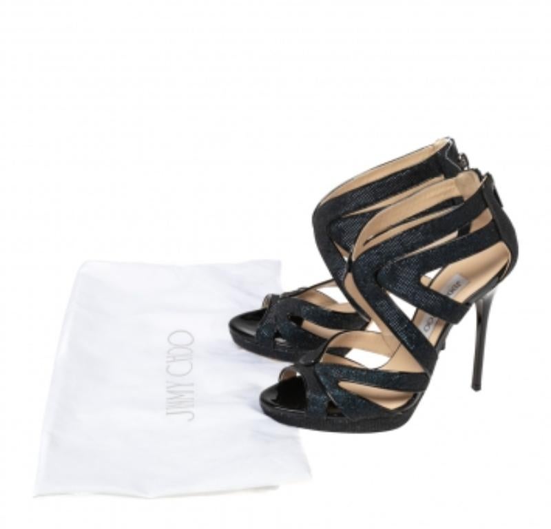 Jimmy Choo Blue Lamé Fabric And Glitter Leila Sandals Size 36.5 For Sale 4