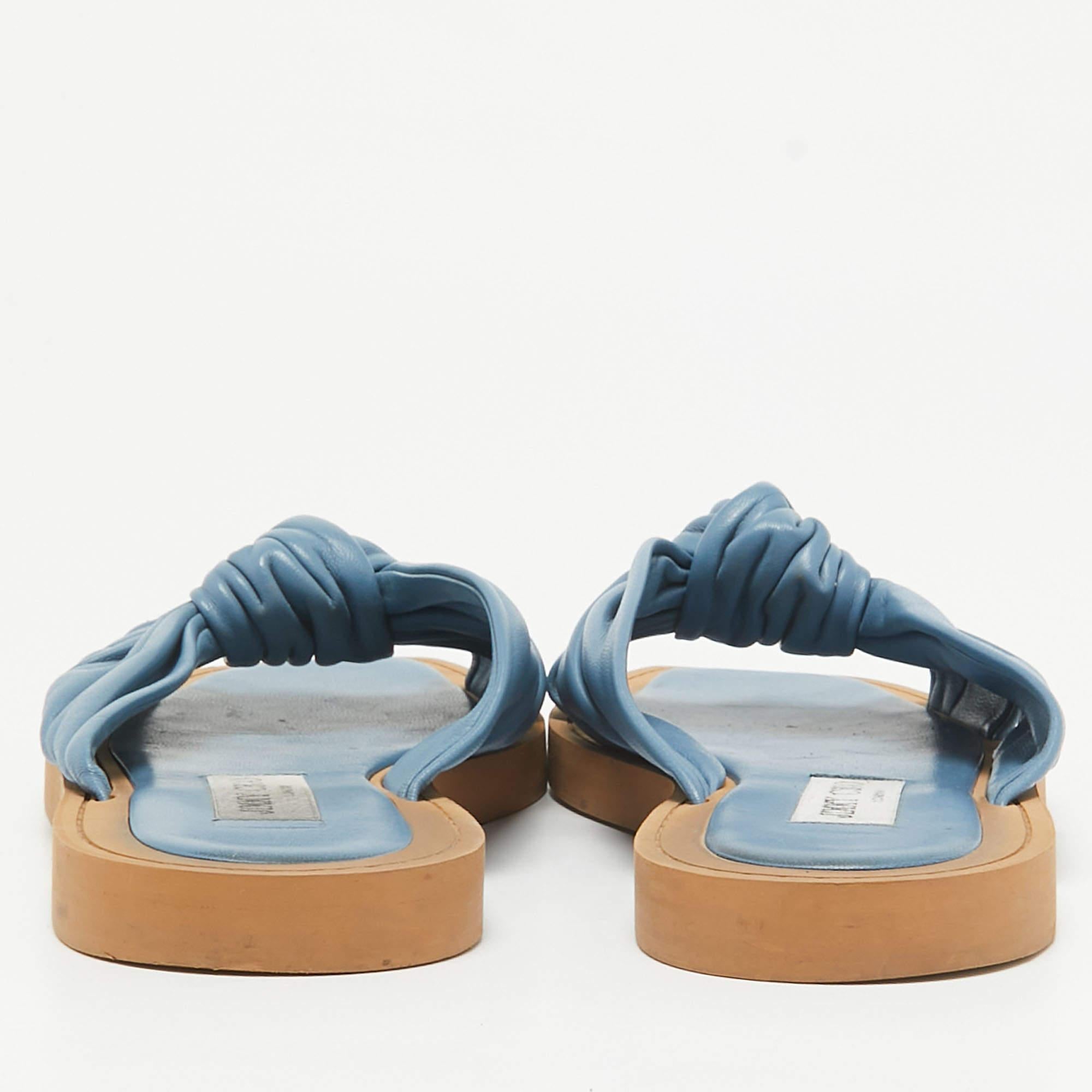 Women's Jimmy Choo Blue Leather Flat Sandals Size 39 For Sale