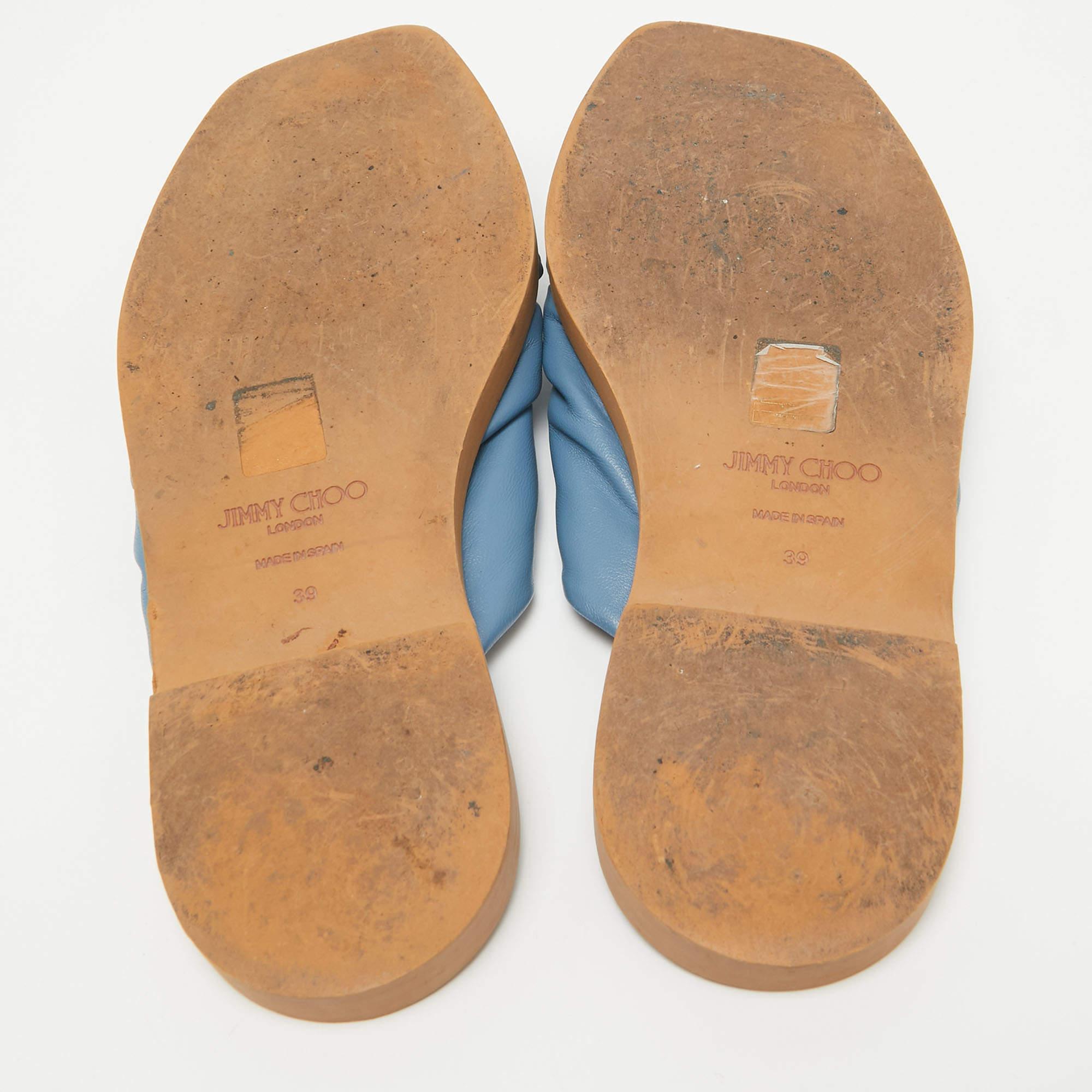 Jimmy Choo Blue Leather Flat Sandals Size 39 For Sale 1