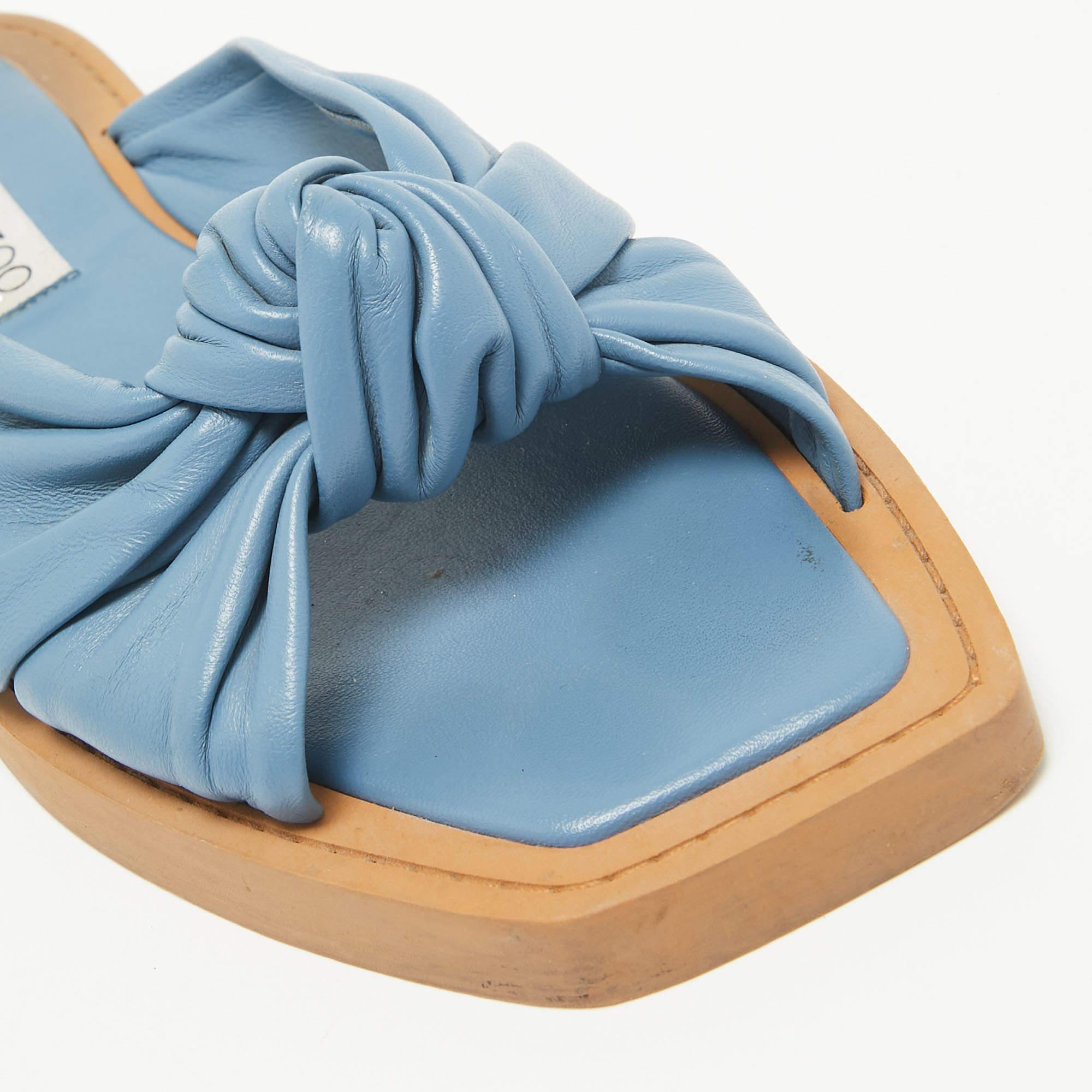 Jimmy Choo Blue Leather Flat Sandals Size 39 For Sale 2