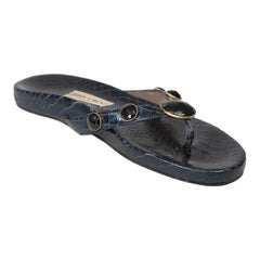 Jimmy Choo Blue Leather Snake Print Sandals Size IT 37.5