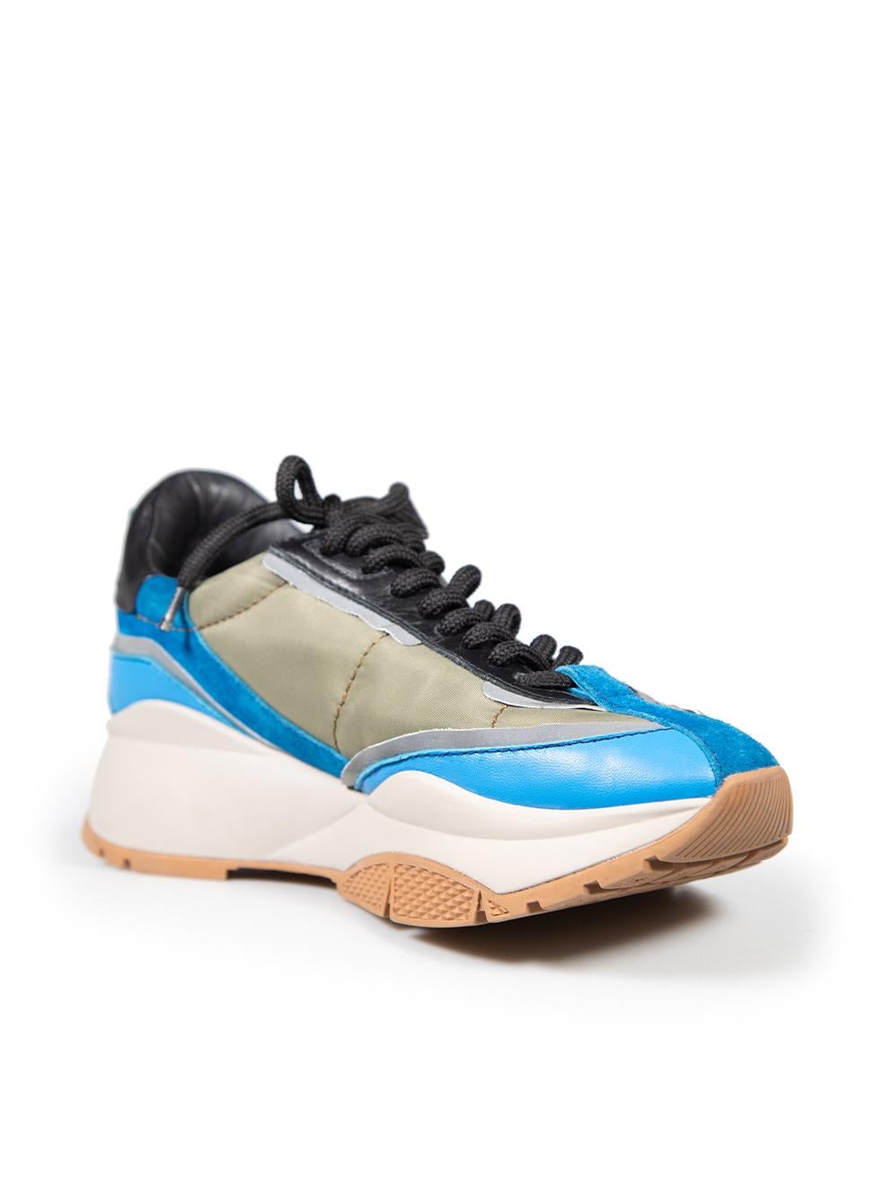 CONDITION is Good. Minor wear to shoes is evident. Light signs of wear with discolouration and abrasion are present on both toe tips, sides, back, and platform on this used Jimmy Choo designer resale item.
 
 Details
 
 
 Model: Raine
 
 Blue
 
