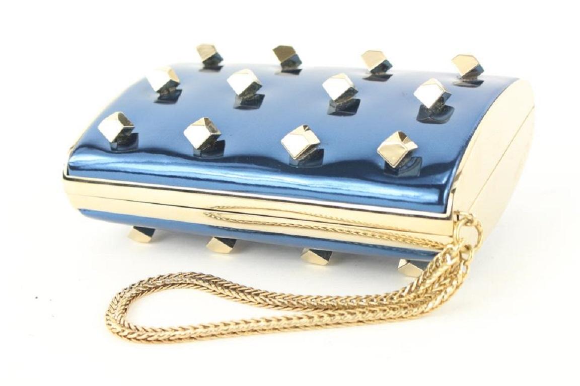 Jimmy Choo Blue Metallic Gold Stud Carment Minaudiere73jc426 For Sale 2