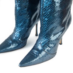 Jimmy Choo Blue Metallic Python Knee High Boots size 40.5