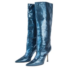 Jimmy Choo Blue Metallic Python Knee High Boots size 40.5
