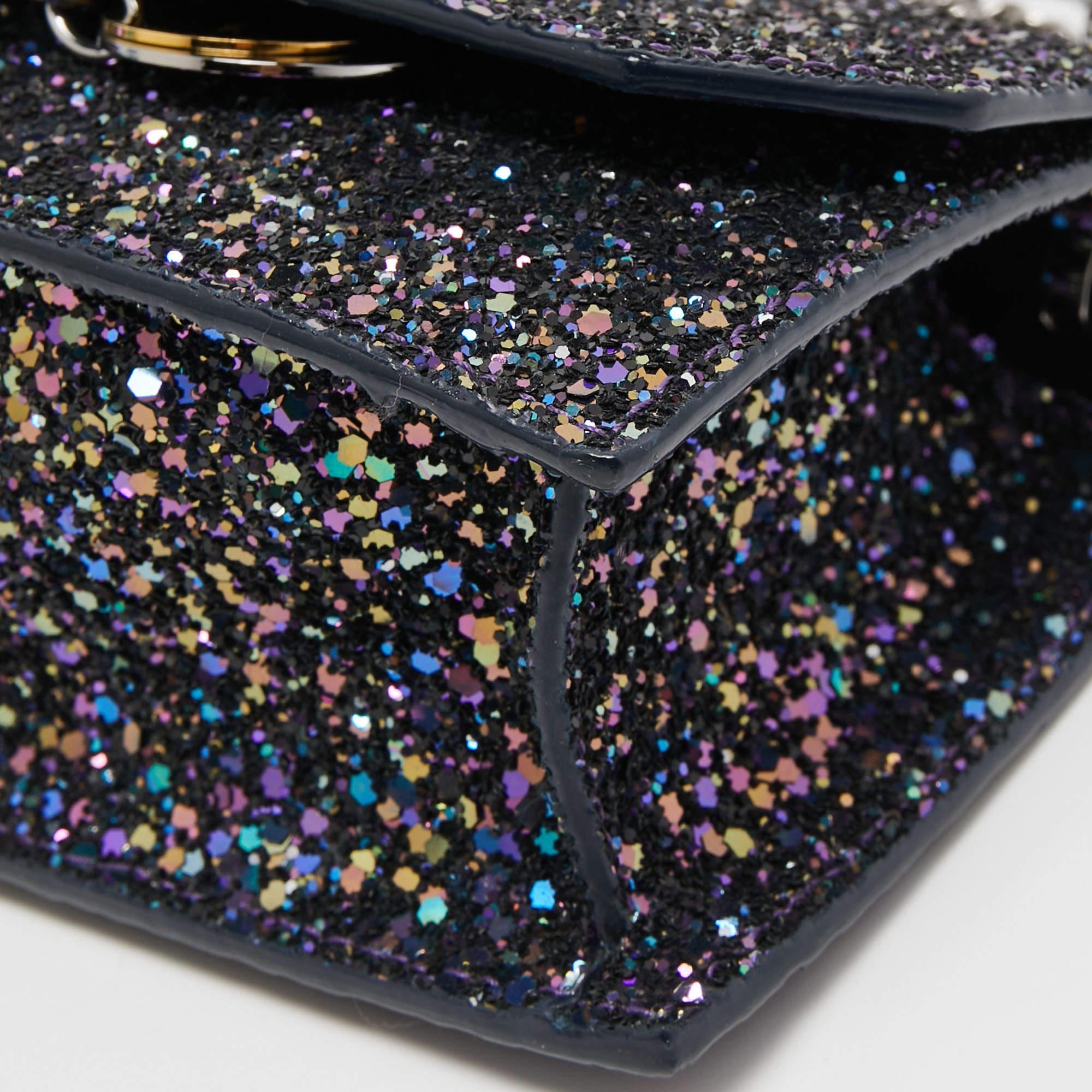 Jimmy Choo Blue/Multicolor Glitter Fabric Finley Shoulder Bag 3