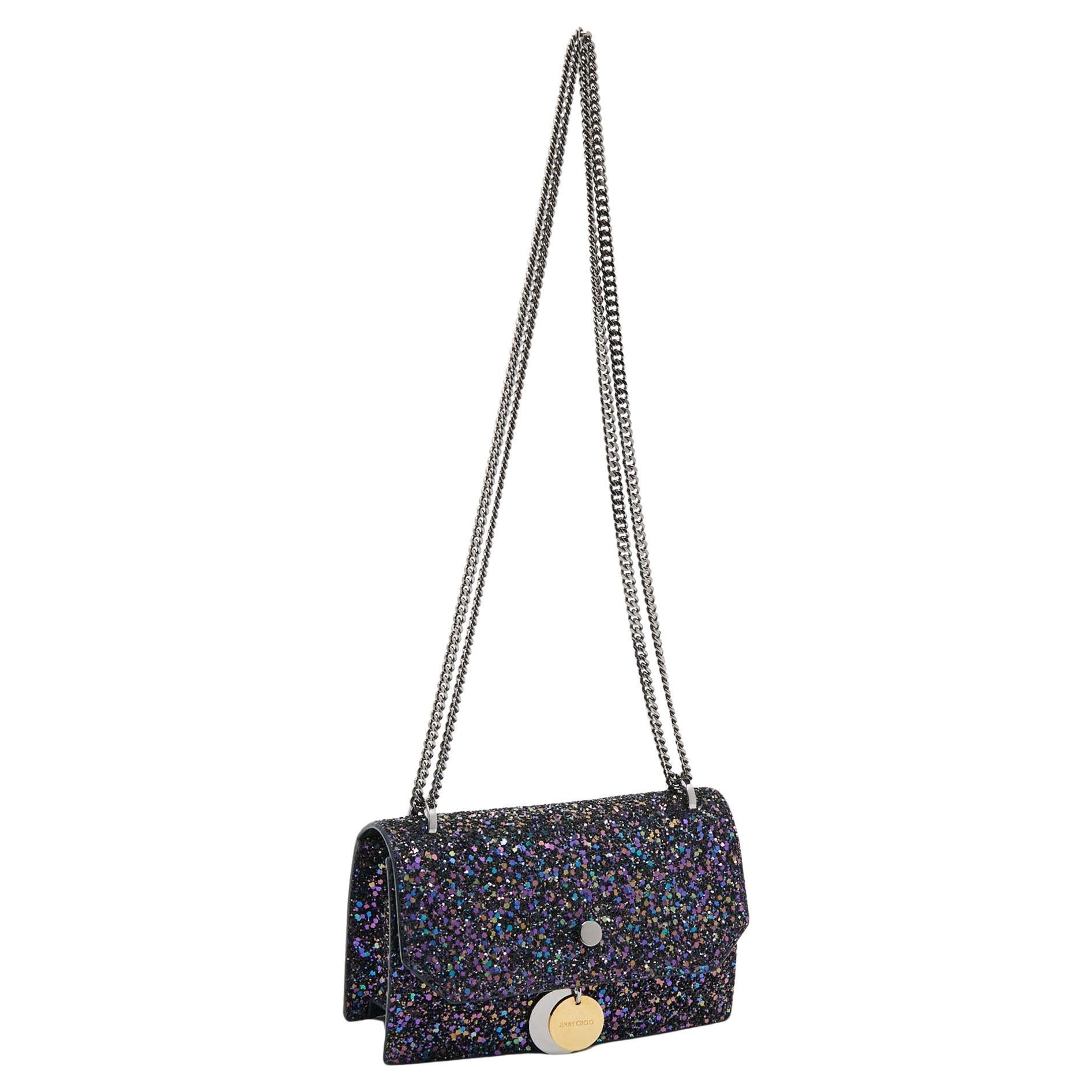 Jimmy Choo Blue/Multicolor Glitter Fabric Finley Shoulder Bag