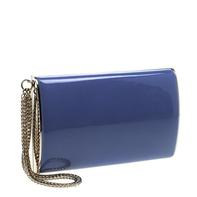 Jimmy Choo Blue Patent Leather Carmen Clutch In Good Condition In Dubai, Al Qouz 2