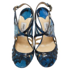 Jimmy Choo Bleu Python Keenan Platform Sandals Size 36.5