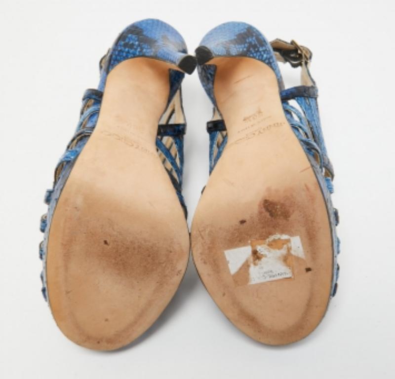 Noir Jimmy Choo Bleu Python Keenan Platform Sandals Size 36.5 en vente