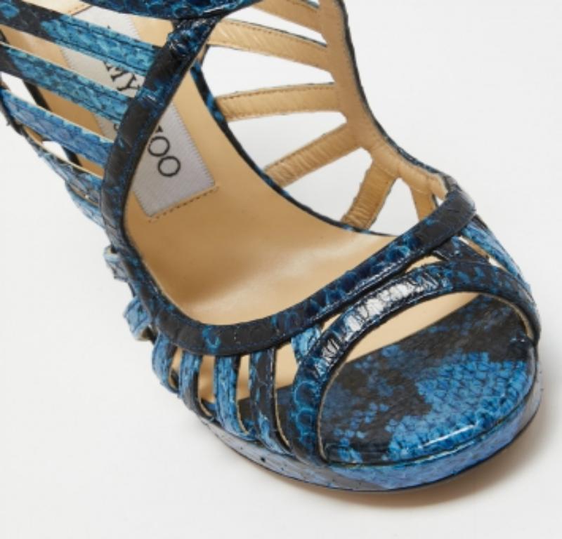 Jimmy Choo Bleu Python Keenan Platform Sandals Size 36.5 en vente 1