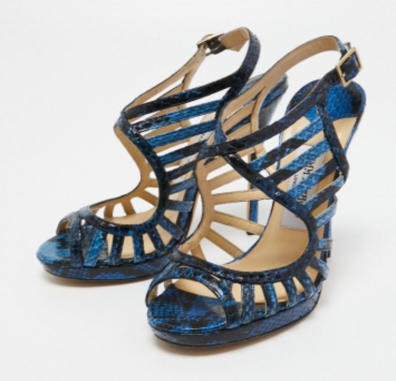 Jimmy Choo Bleu Python Keenan Platform Sandals Size 36.5 en vente 3