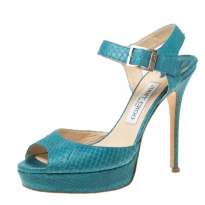 Jimmy Choo Sandali con plateau in pitone blu misura 38,5 in vendita 1