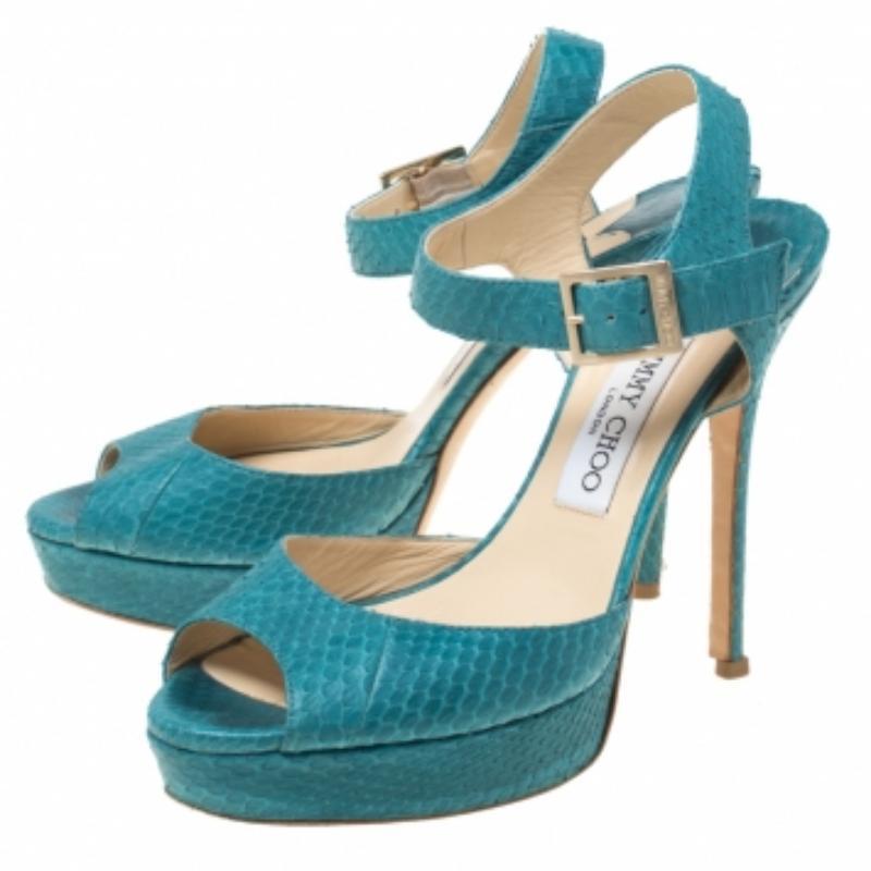 Jimmy Choo Sandali con plateau in pitone blu misura 38,5 in vendita 2