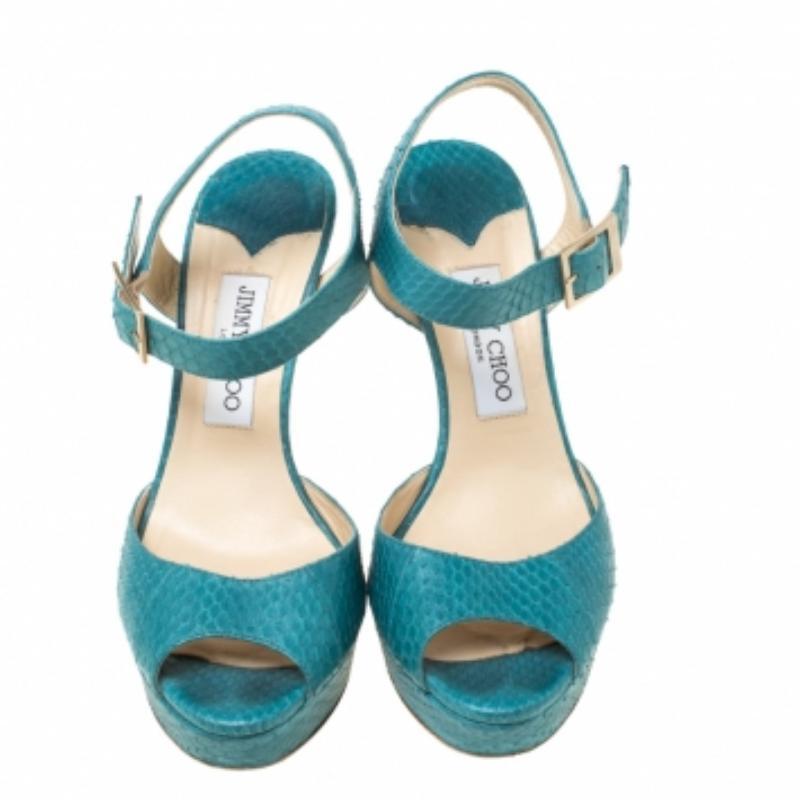 Jimmy Choo Sandali con plateau in pitone blu misura 38,5 in vendita 3