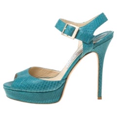 Jimmy Choo Blue Python Peep Toe Platform Sandals Size 38.5