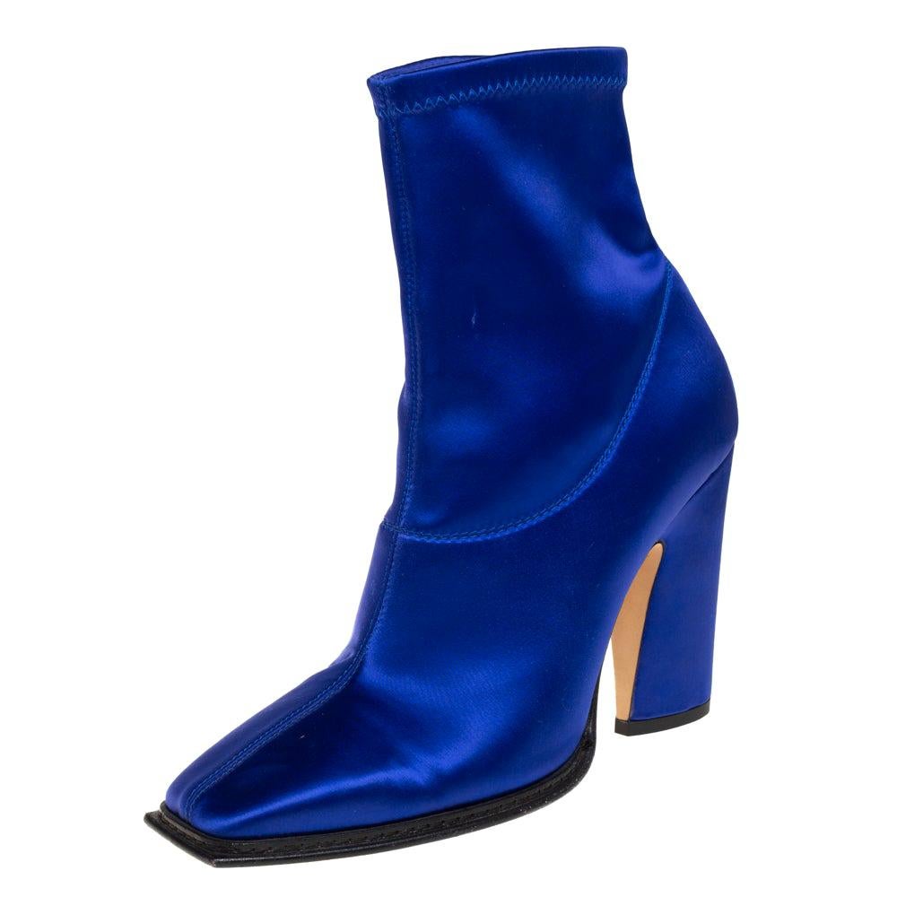 Jimmy Choo Blue Satin Closed Square Toe Boots Size 39