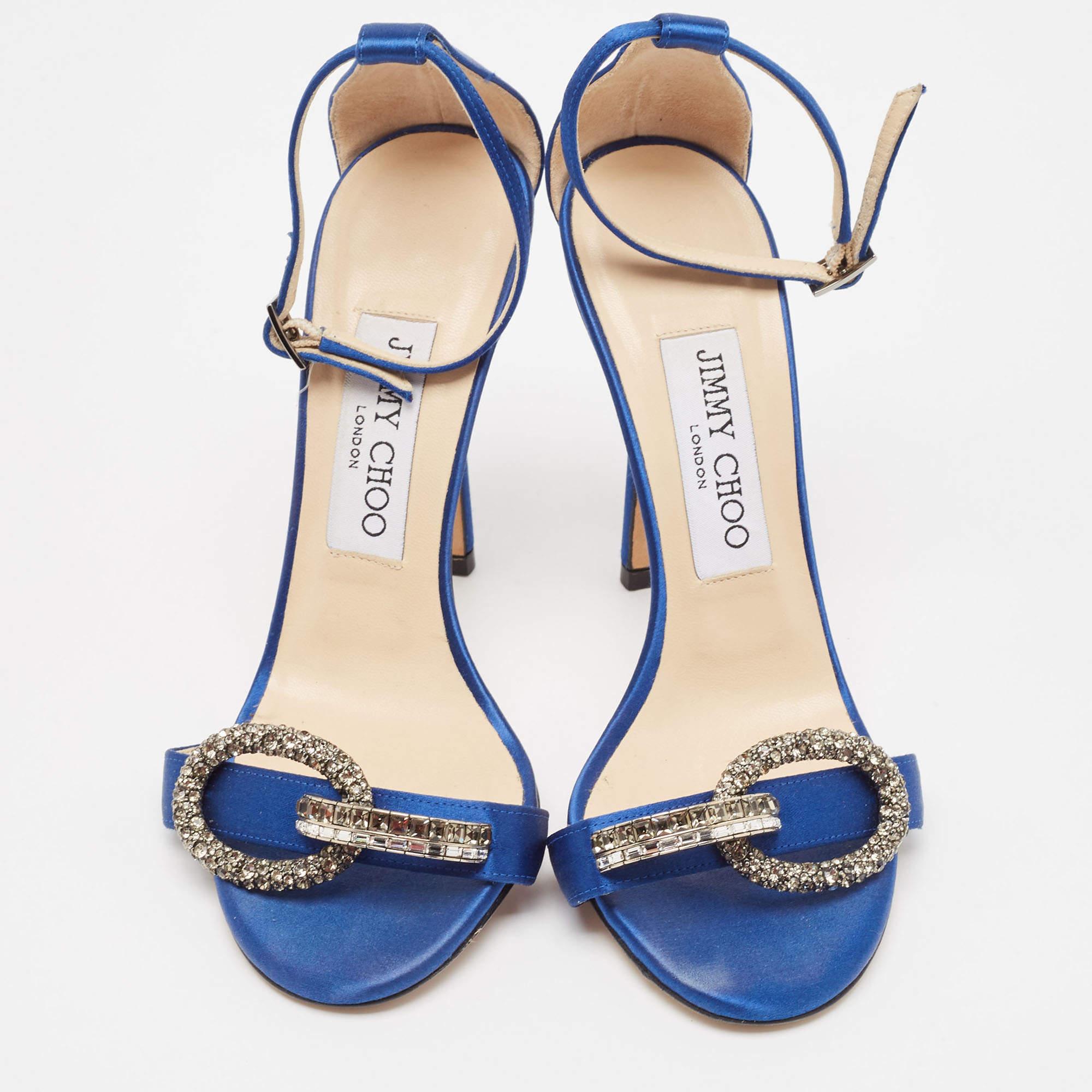 Jimmy Choo Sandalias con tira al tobillo Tamsyn de satén azul Talla 35.5 Azul en venta